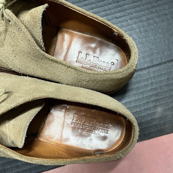 L.L. Bean Men\'s Sz 9C Suede Oxford Causal Shoes Beige Lace Up Low Heel Academia